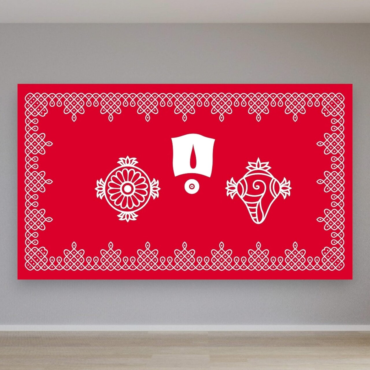 Shanku Chakra Namam Kolam Backdrops for Indian Pooja Décor Shankh Cakra Muggu Thirunamam Cloth Backdrop Banner Sanku Chakra Namam Decor Housewarming Wall Banner